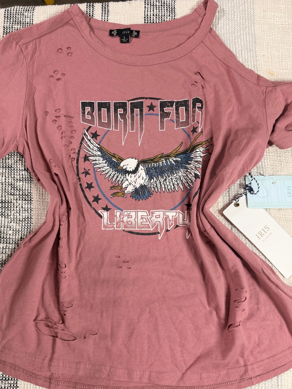 iris Rose Pink Distressed Eagle Graphic Short Sleeve Tee